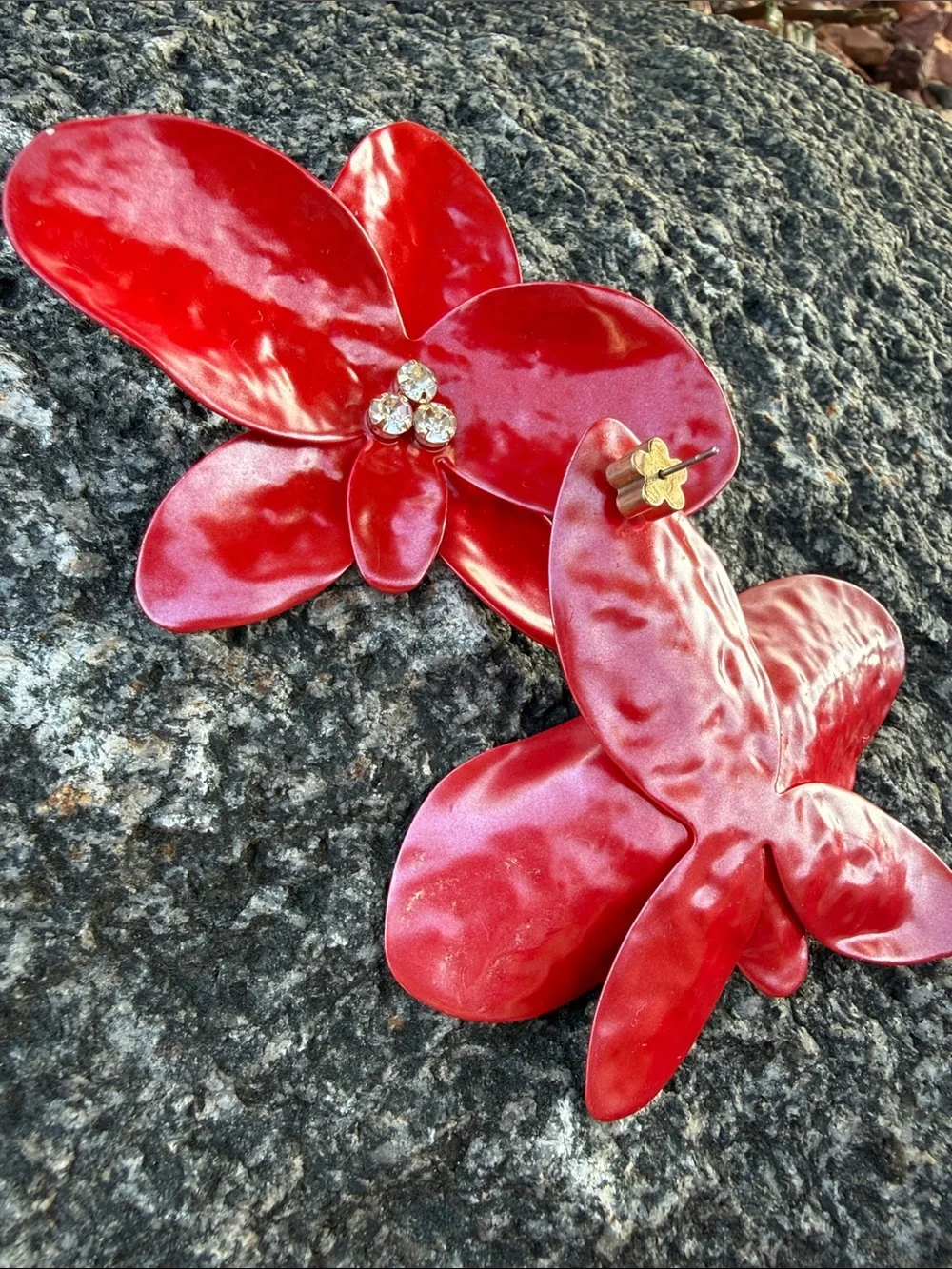 Red Floral Statement Earrings - Women Accessories